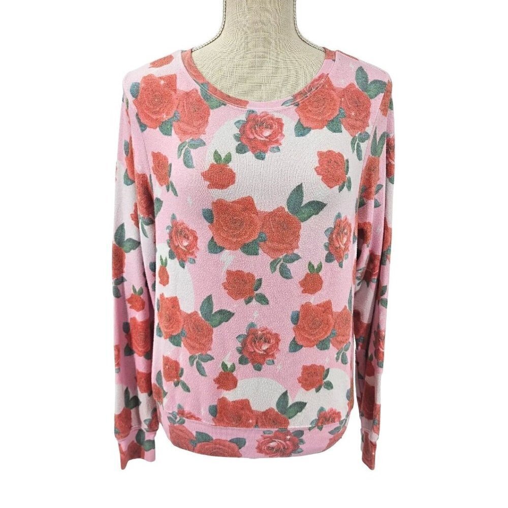Wildfox Electric Love Baggy Beach Floral Sweatshirt Women's XS Boho Lounge Wear